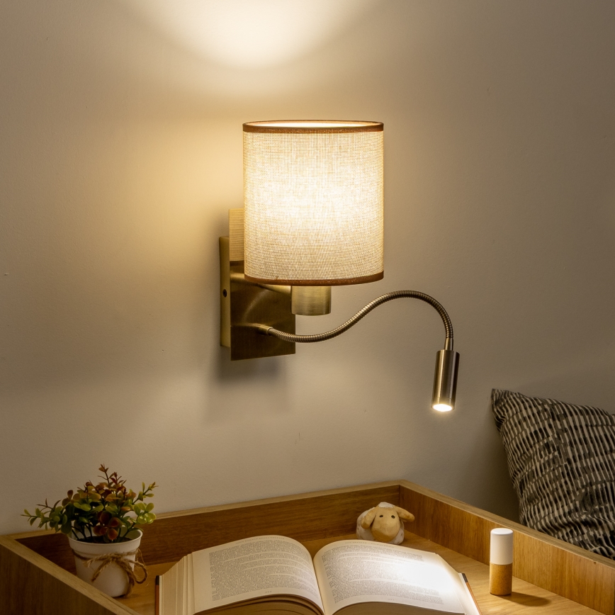 Brilagi - LED Flexibel vägglampa NUBILA 1xE27/25W/230V + LED/3W mässing/brun