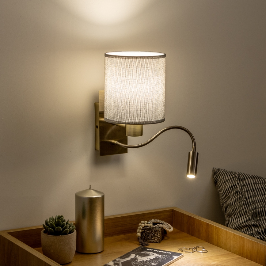 Brilagi - LED Flexibel vägglampa NUBILA 1xE27/25W/230V + LED/3W mässing/grå