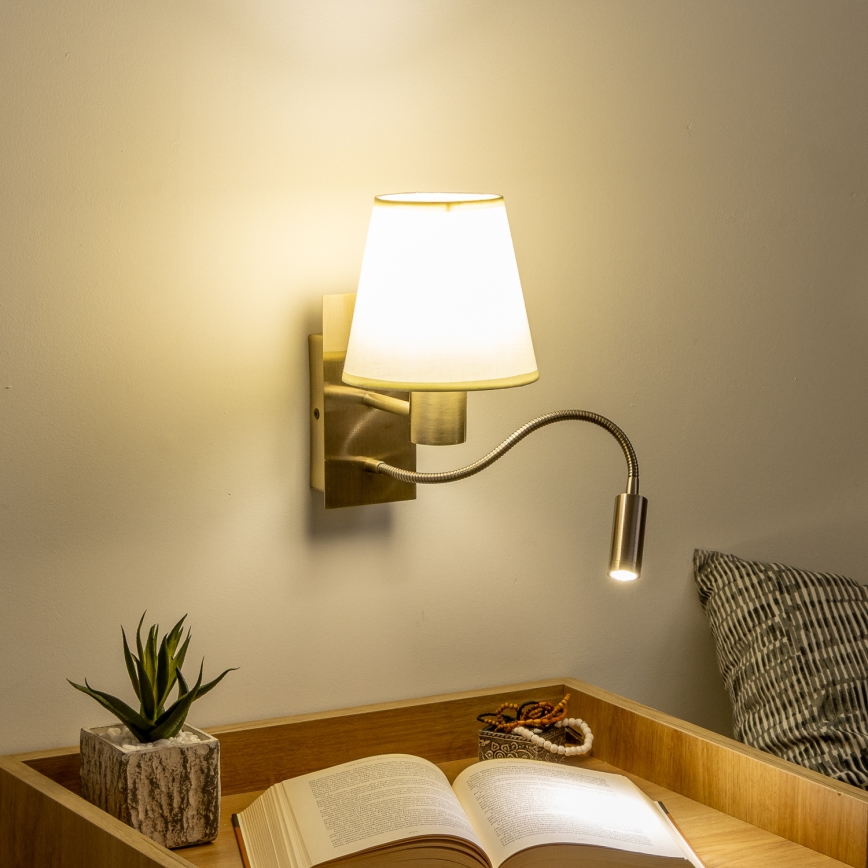 Brilagi - LED Flexibel vägglampa NUBILA 1xE27/25W/230V + LED/3W mässing/grädde