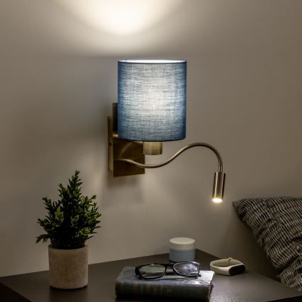 Brilagi - LED Flexibel vägglampa NUBILA 1xE27/25W/230V+ LED/3W mässing/mörkblå