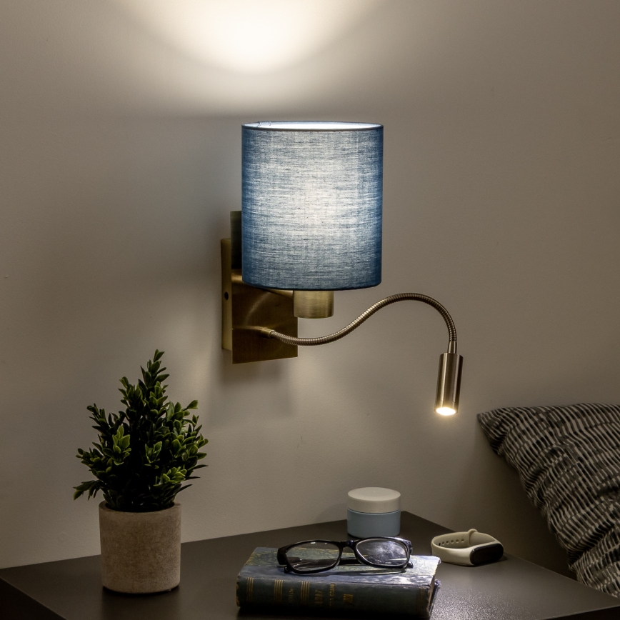 Brilagi - LED Flexibel vägglampa NUBILA 1xE27/25W/230V+ LED/3W mässing/mörkblå