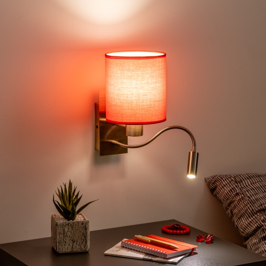 Brilagi - LED Flexibel vägglampa NUBILA 1xE27/25W/230V + LED/3W mässing/röd