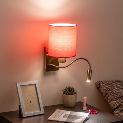 Brilagi - LED Flexibel vägglampa NUBILA 1xE27/25W/230V + LED/3W mässing/rosa