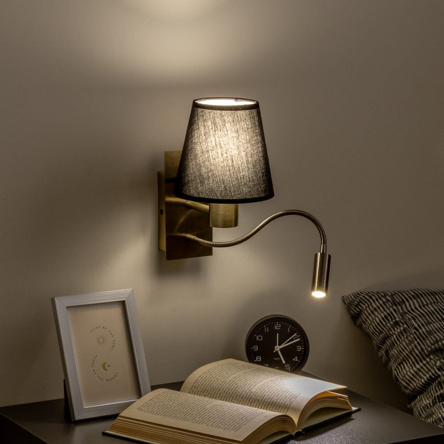 Brilagi - LED Flexibel vägglampa NUBILA 1xE27/25W/230V + LED/3W mässing/svart