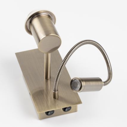 Brilagi - LED Flexibel vägglampa NUBILA 1xE27/25W/230V + LED/3W mässing/svart