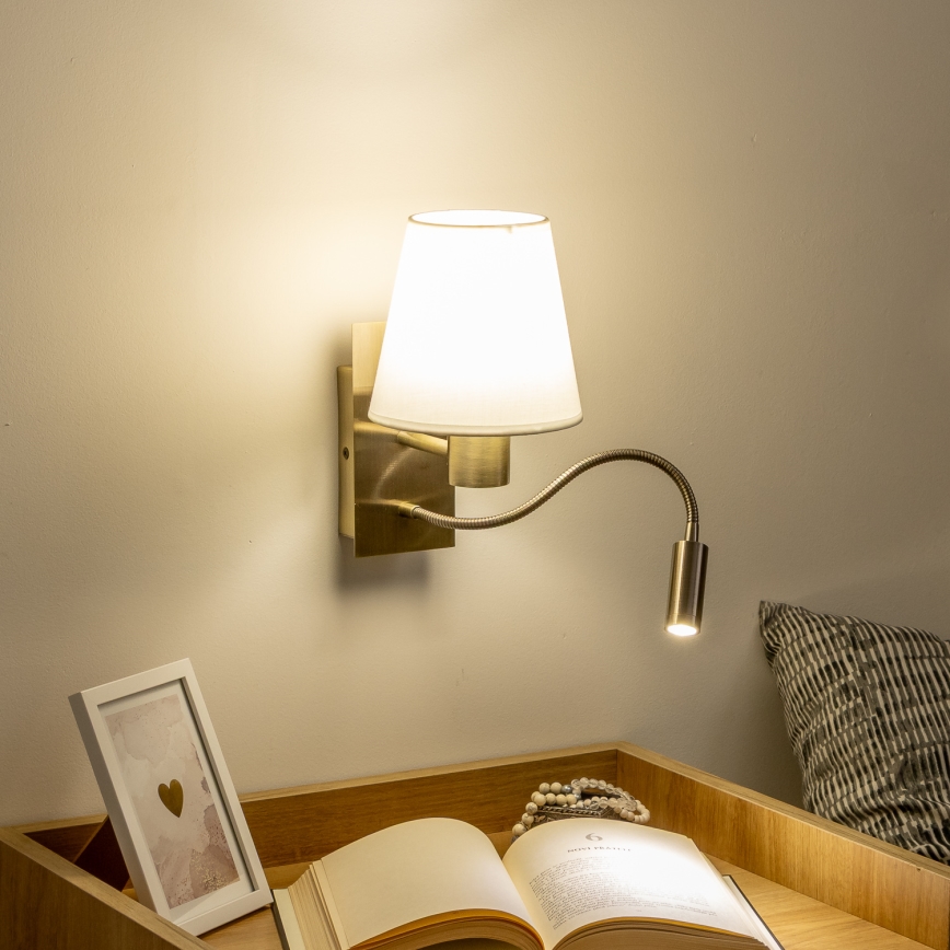 Brilagi - LED Flexibel vägglampa NUBILA 1xE27/25W/230V + LED/3W mässing/vit