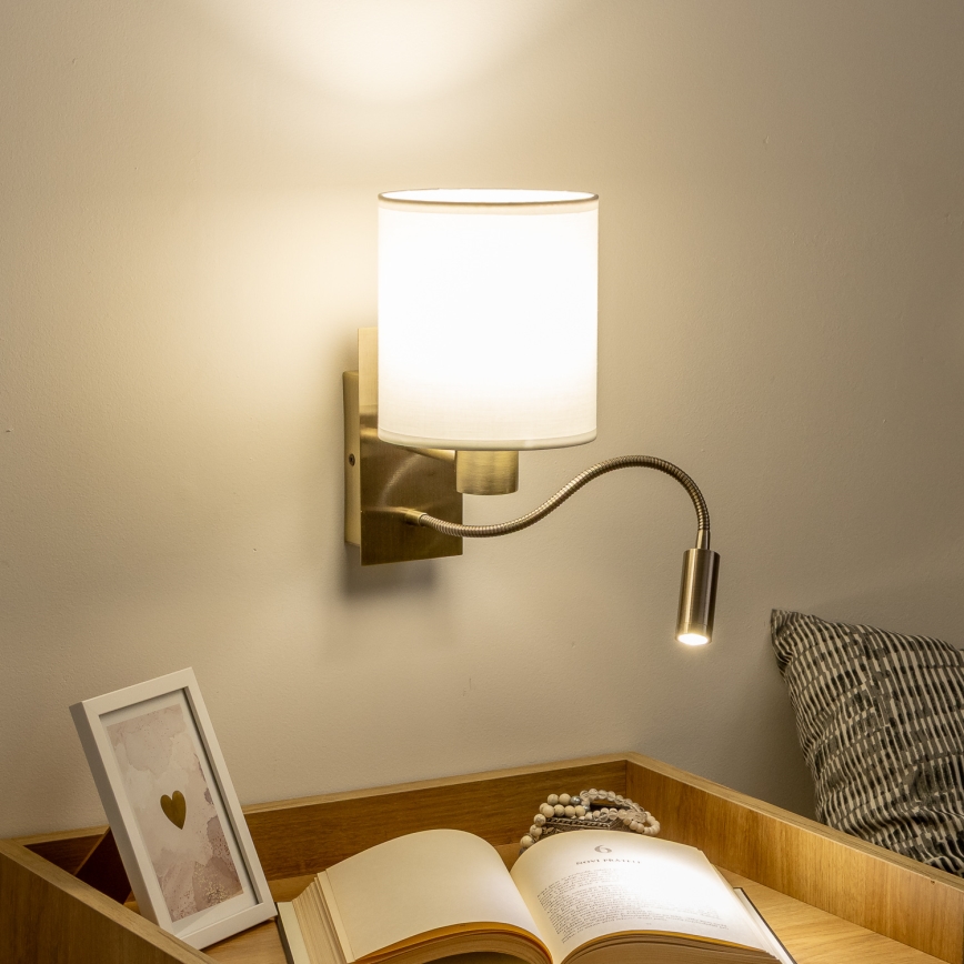 Brilagi - LED Flexibel vägglampa NUBILA 1xE27/25W/230V + LED/3W mässing/vit