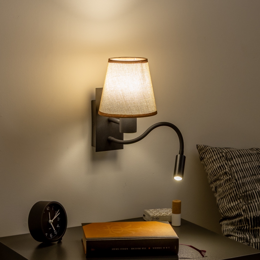 Brilagi - LED Flexibel vägglampa NUBILA 1xE27/25W/230V + LED/3W svart/brun