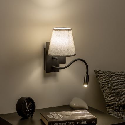 Brilagi - LED Flexibel vägglampa NUBILA 1xE27/25W/230V + LED/3W svart/grå
