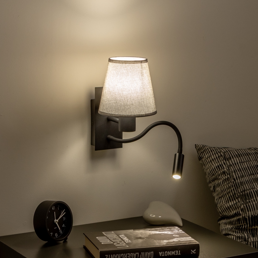 Brilagi - LED Flexibel vägglampa NUBILA 1xE27/25W/230V + LED/3W svart/grå