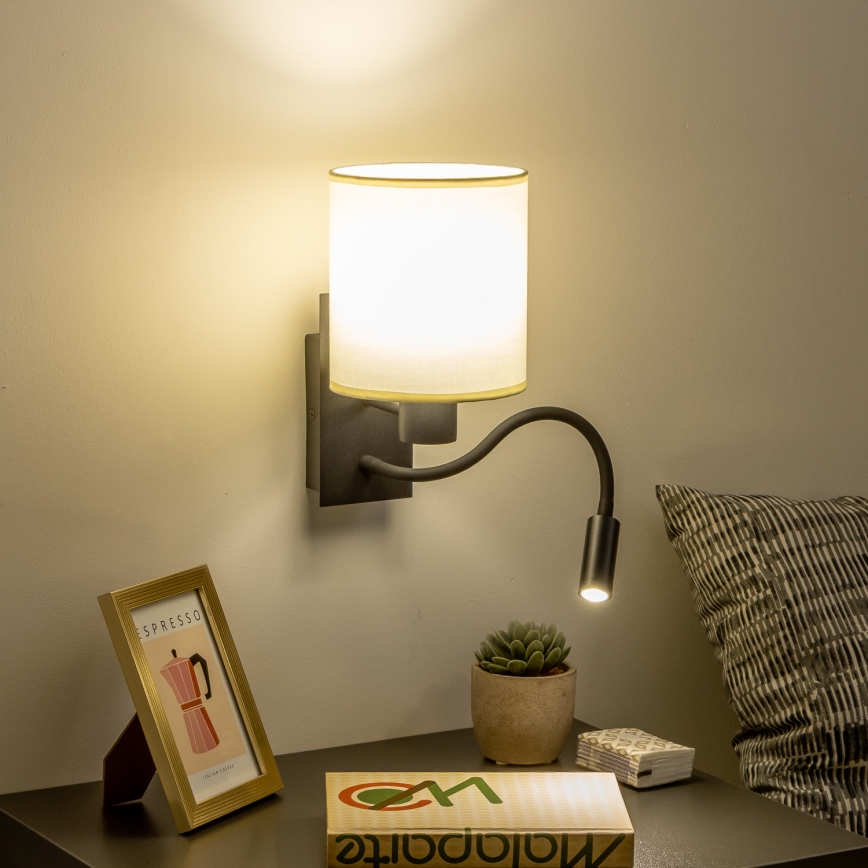 Brilagi - LED Flexibel vägglampa NUBILA 1xE27/25W/230V + LED/3W svart/grädde