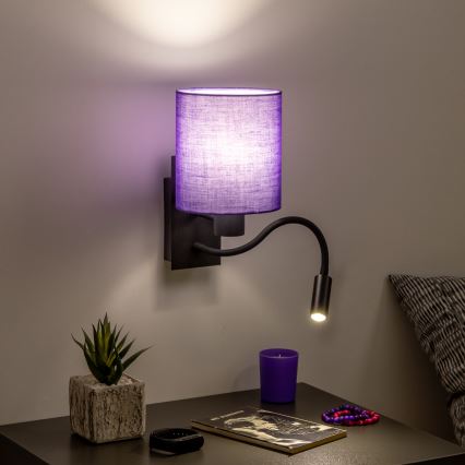 Brilagi - LED Flexibel vägglampa NUBILA 1xE27/25W/230V + LED/3W svart/lila