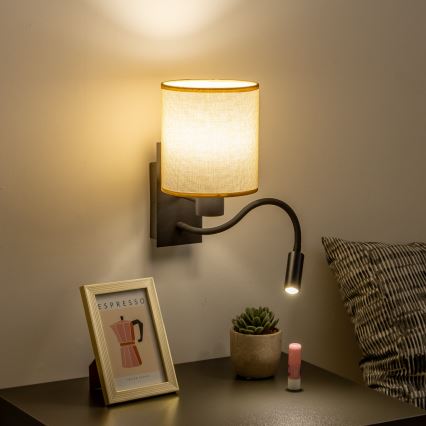 Brilagi - LED Flexibel vägglampa NUBILA 1xE27/25W/230V + LED/3W svart/ljusbrun