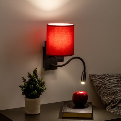 Brilagi - LED Flexibel vägglampa NUBILA 1xE27/25W/230V + LED/3W svart/pompejansk röd