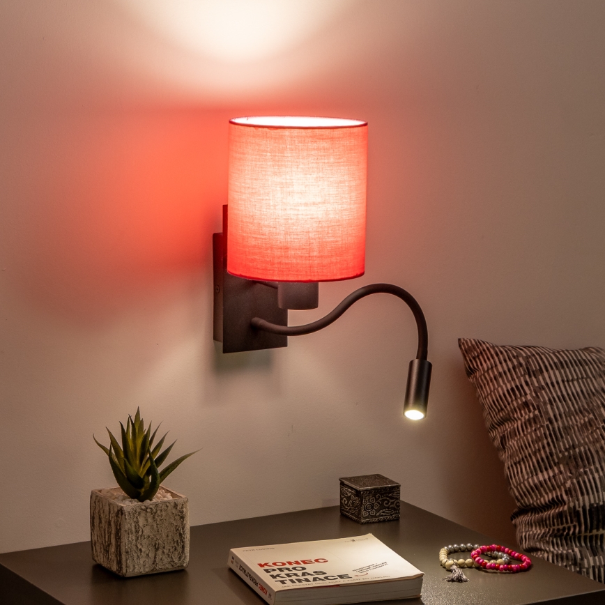 Brilagi - LED Flexibel vägglampa NUBILA 1xE27/25W/230V + LED/3W svart/rosa