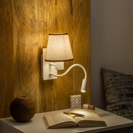 Brilagi - LED Flexibel vägglampa NUBILA 1xE27/25W/230V + LED/3W vit/brun