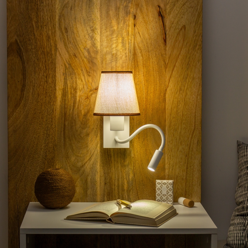 Brilagi - LED Flexibel vägglampa NUBILA 1xE27/25W/230V + LED/3W vit/brun