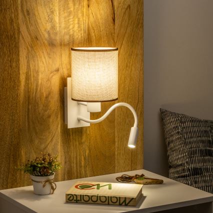 Brilagi - LED Flexibel vägglampa NUBILA 1xE27/25W/230V + LED/3W vit/brun