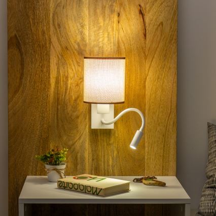 Brilagi - LED Flexibel vägglampa NUBILA 1xE27/25W/230V + LED/3W vit/brun