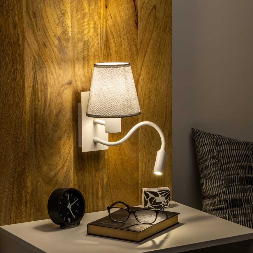 Brilagi - LED Flexibel vägglampa NUBILA 1xE27/25W/230V + LED/3W vit/grå