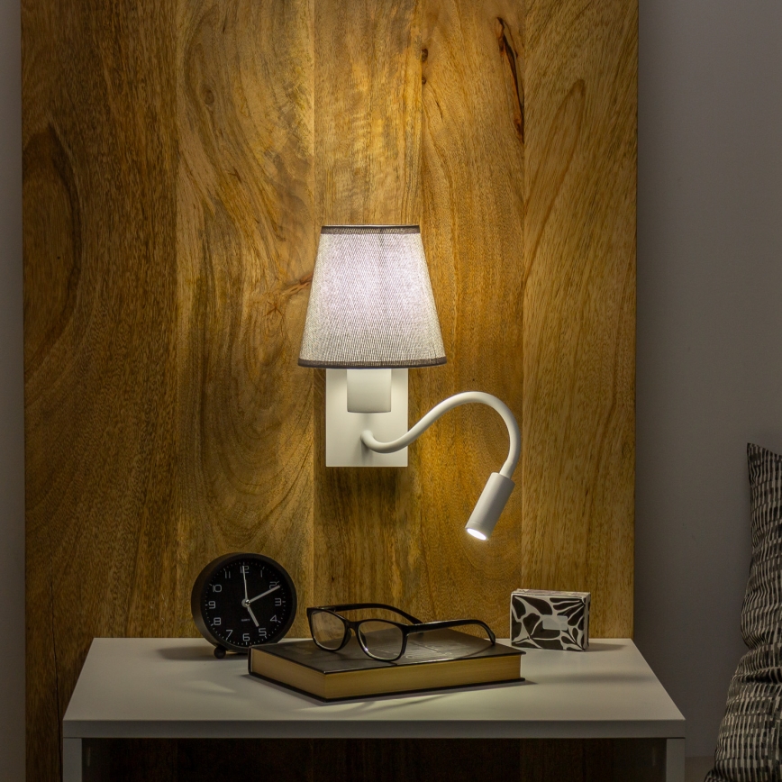 Brilagi - LED Flexibel vägglampa NUBILA 1xE27/25W/230V + LED/3W vit/grå