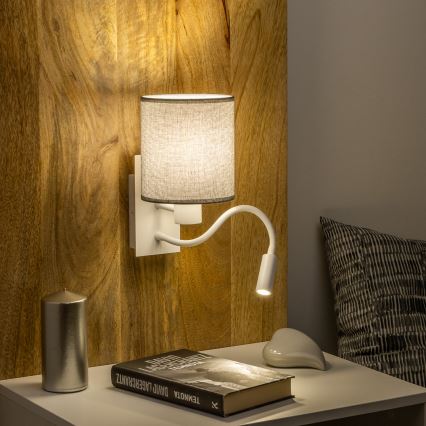 Brilagi - LED Flexibel vägglampa NUBILA 1xE27/25W/230V + LED/3W vit/grå