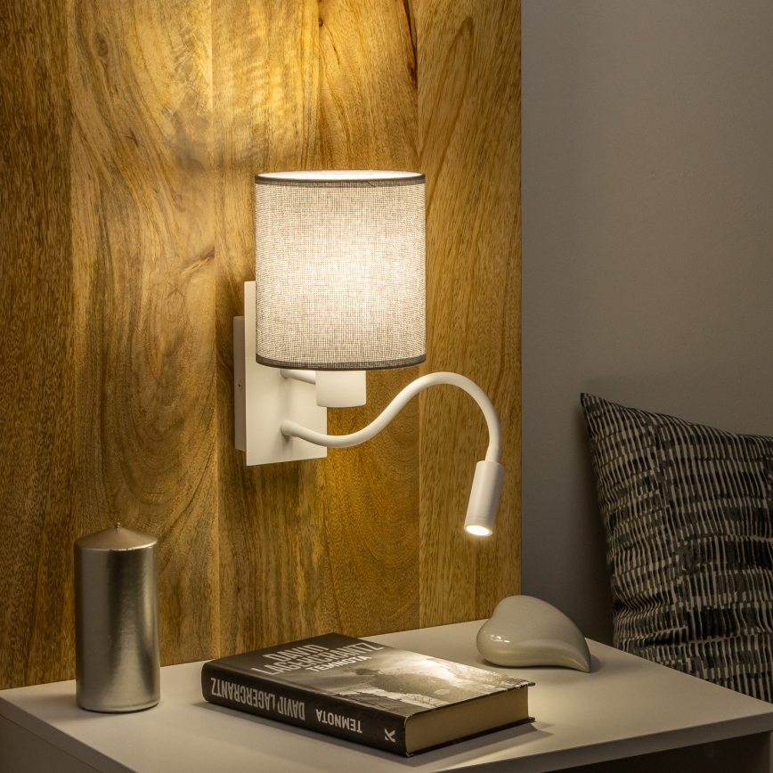 Brilagi - LED Flexibel vägglampa NUBILA 1xE27/25W/230V + LED/3W vit/grå