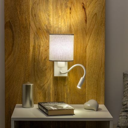 Brilagi - LED Flexibel vägglampa NUBILA 1xE27/25W/230V + LED/3W vit/grå