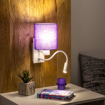 Brilagi - LED Flexibel vägglampa NUBILA 1xE27/25W/230V + LED/3W vit/lila