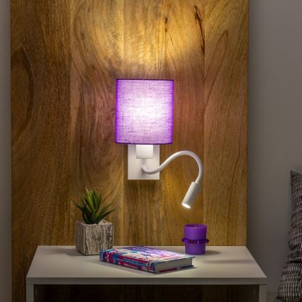 Brilagi - LED Flexibel vägglampa NUBILA 1xE27/25W/230V + LED/3W vit/lila