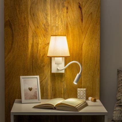 Brilagi - LED Flexibel vägglampa NUBILA 1xE27/25W/230V + LED/3W vit/ljusbrun