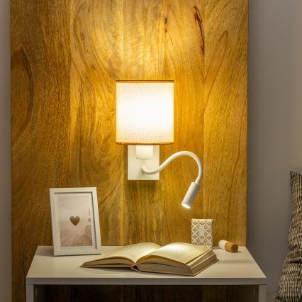 Brilagi - LED Flexibel vägglampa NUBILA 1xE27/25W/230V + LED/3W vit/ljusbrun