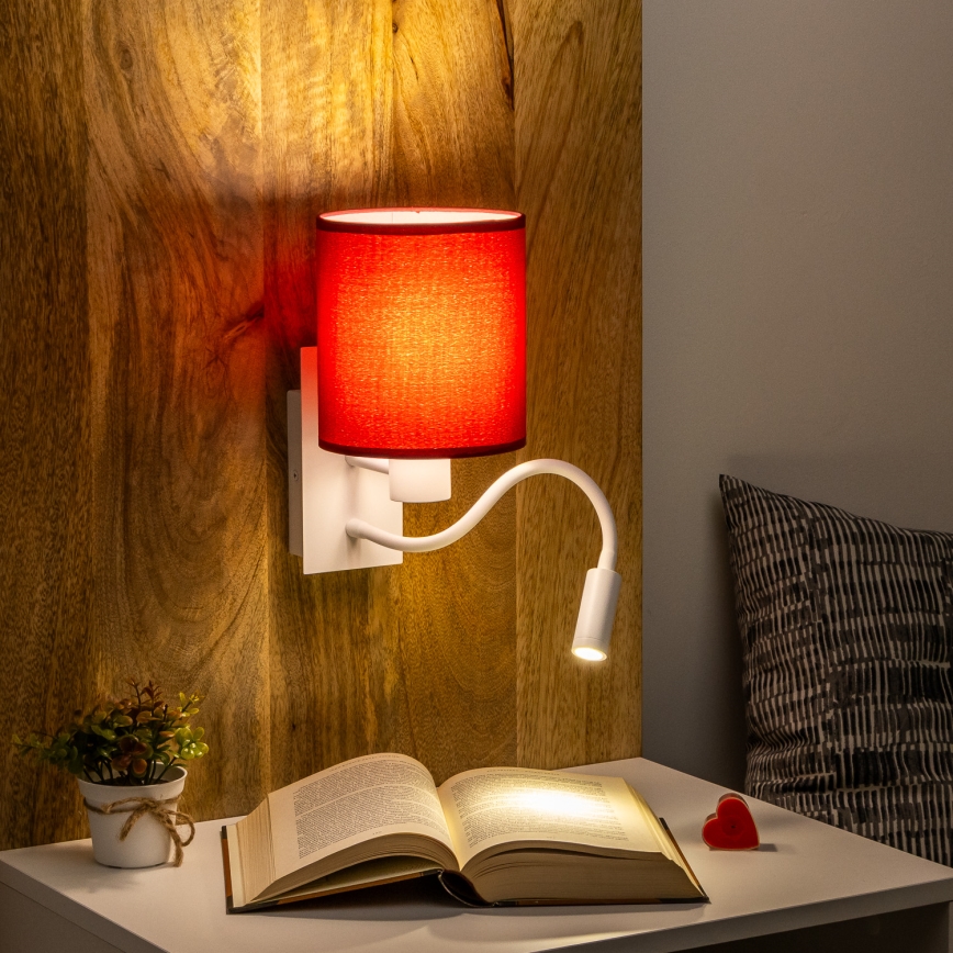 Brilagi - LED Flexibel vägglampa NUBILA 1xE27/25W/230V + LED/3W vit/pompejansk röd