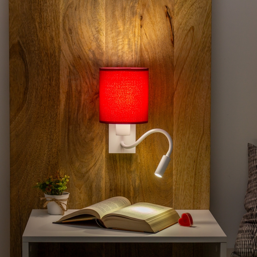 Brilagi - LED Flexibel vägglampa NUBILA 1xE27/25W/230V + LED/3W vit/pompejansk röd