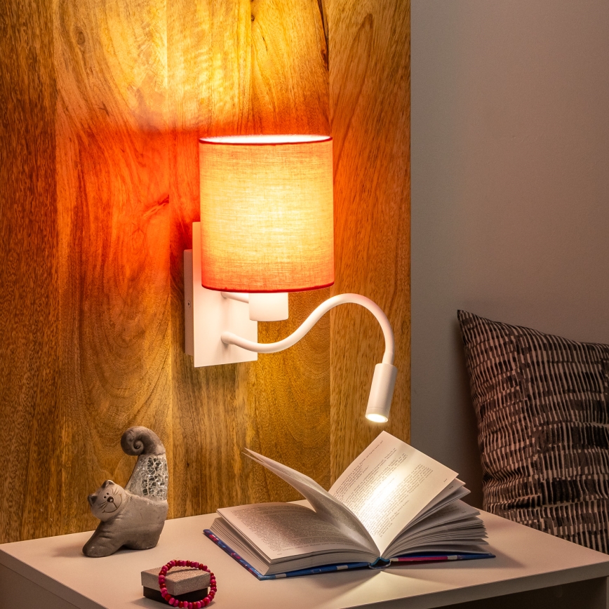 Brilagi - LED Flexibel vägglampa NUBILA 1xE27/25W/230V + LED/3W vit/rosa