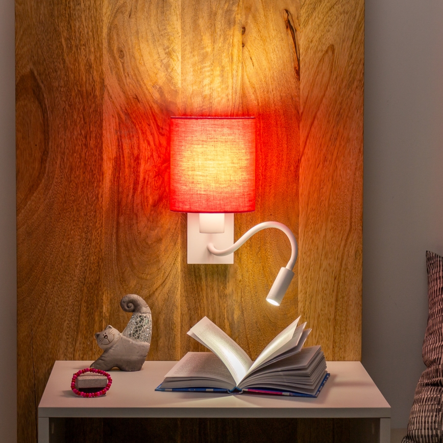 Brilagi - LED Flexibel vägglampa NUBILA 1xE27/25W/230V + LED/3W vit/rosa