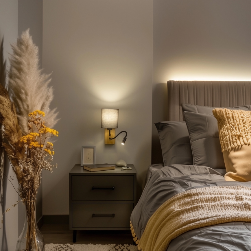 Brilagi - LED Flexibel vägglampa NUBILA WOOD 1xE27/25W/230V + LED/3W ek/antracit