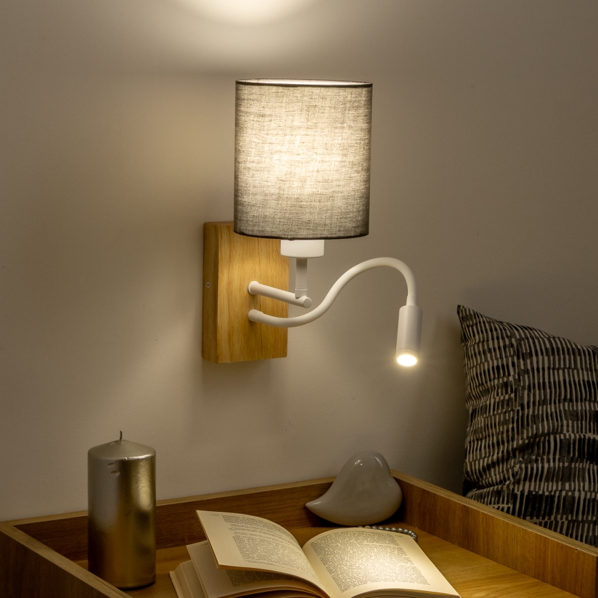 Brilagi - LED Flexibel vägglampa NUBILA WOOD 1xE27/25W/230V + LED/3W ek/antracit