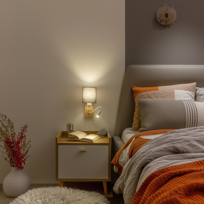 Brilagi - LED Flexibel vägglampa NUBILA WOOD 1xE27/25W/230V + LED/3W ek/antracit