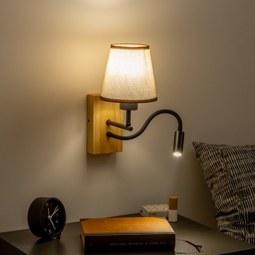 Brilagi - LED Flexibel vägglampa NUBILA WOOD 1xE27/25W/230V + LED/3W ek/brun