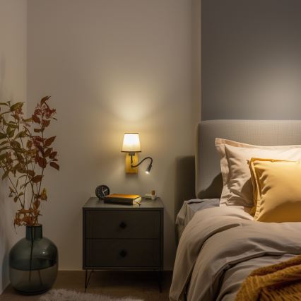 Brilagi - LED Flexibel vägglampa NUBILA WOOD 1xE27/25W/230V + LED/3W ek/brun