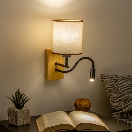 Brilagi - LED Flexibel vägglampa NUBILA WOOD 1xE27/25W/230V + LED/3W ek/brun