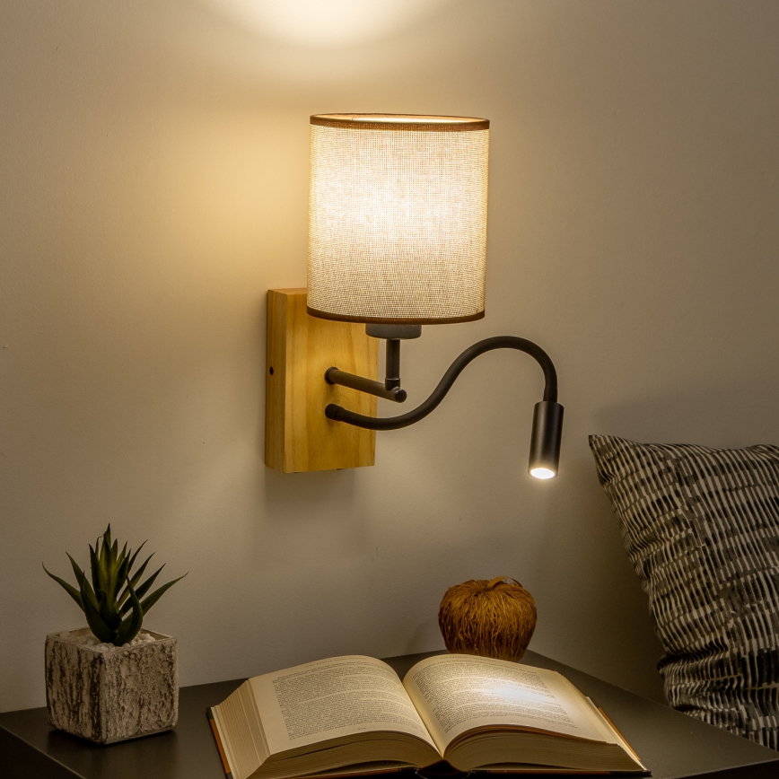 Brilagi - LED Flexibel vägglampa NUBILA WOOD 1xE27/25W/230V + LED/3W ek/brun