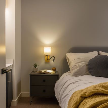 Brilagi - LED Flexibel vägglampa NUBILA WOOD 1xE27/25W/230V + LED/3W ek/brun