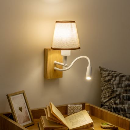Brilagi - LED Flexibel vägglampa NUBILA WOOD 1xE27/25W/230V + LED/3W ek/brun