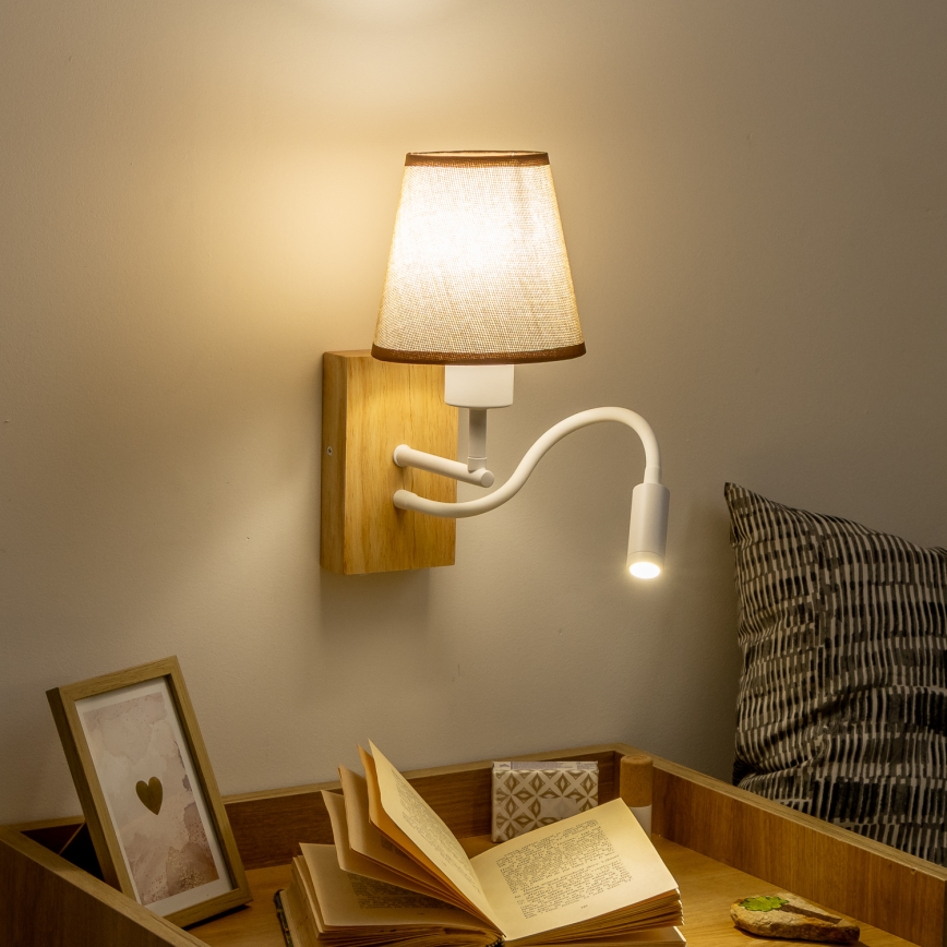 Brilagi - LED Flexibel vägglampa NUBILA WOOD 1xE27/25W/230V + LED/3W ek/brun