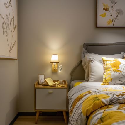 Brilagi - LED Flexibel vägglampa NUBILA WOOD 1xE27/25W/230V + LED/3W ek/brun