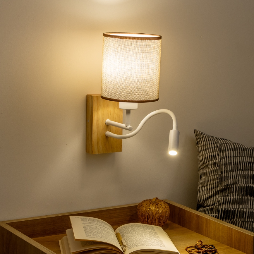 Brilagi - LED Flexibel vägglampa NUBILA WOOD 1xE27/25W/230V + LED/3W ek/brun