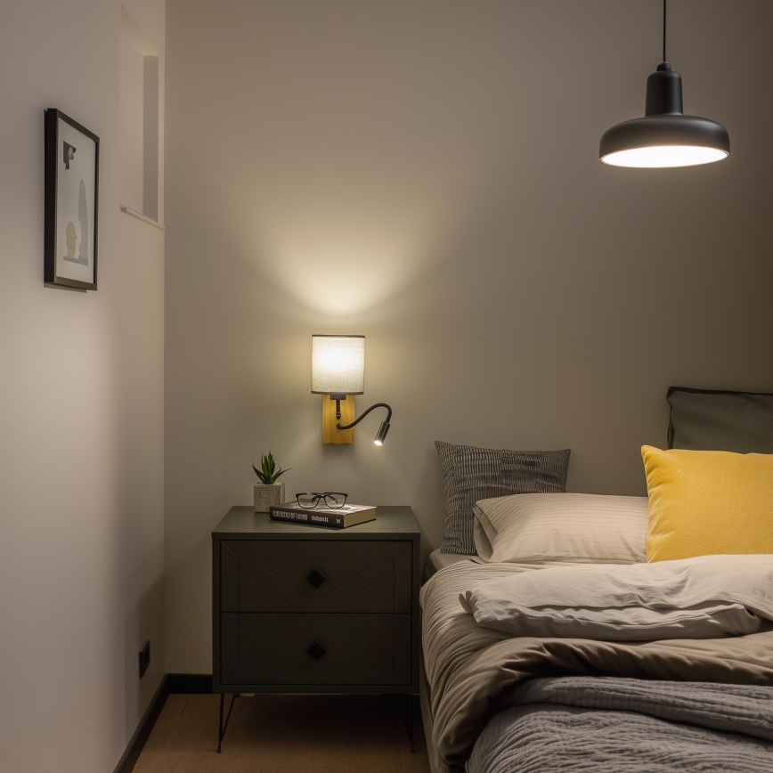 Brilagi - LED Flexibel vägglampa NUBILA WOOD 1xE27/25W/230V + LED/3W ek/grå