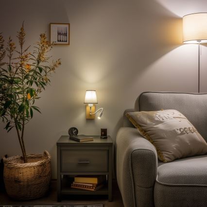 Brilagi - LED Flexibel vägglampa NUBILA WOOD 1xE27/25W/230V + LED/3W ek/grå